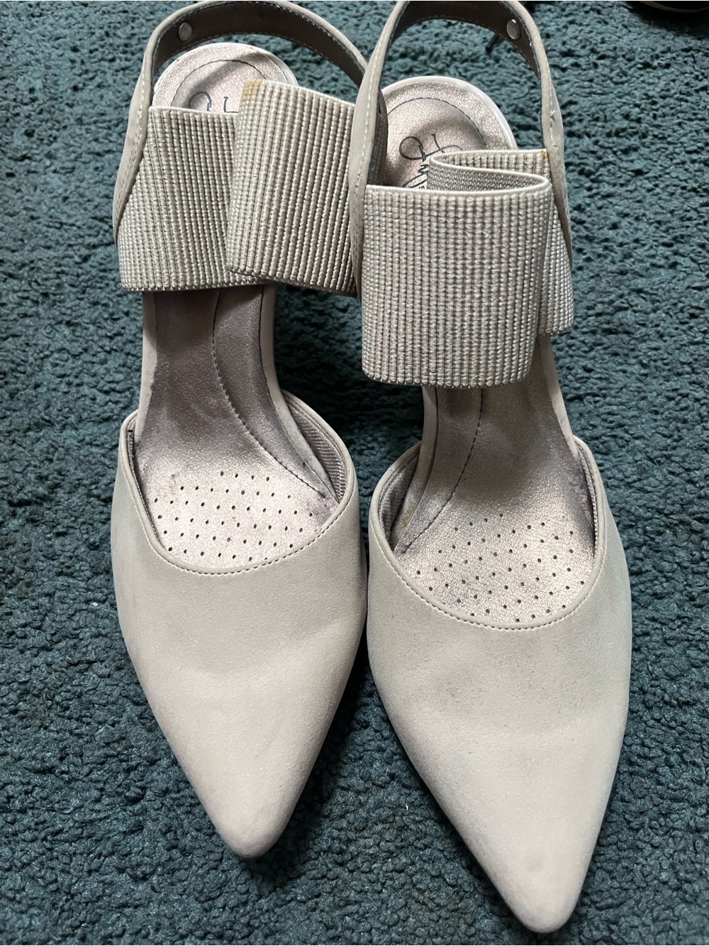 Life Stride Beige Pointed Toe Slingback Flats with Wide Elastic Strap